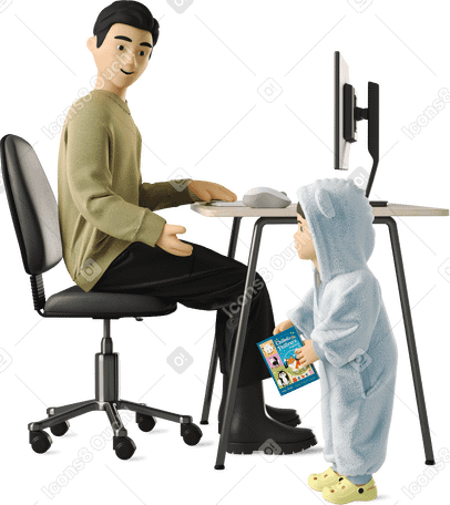 3D man talking to a child PNG, SVG