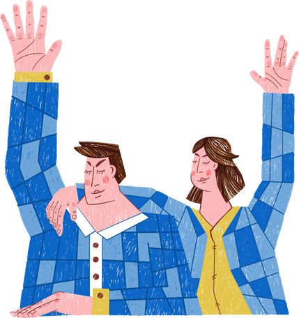 couple waving Illustration in PNG, SVG