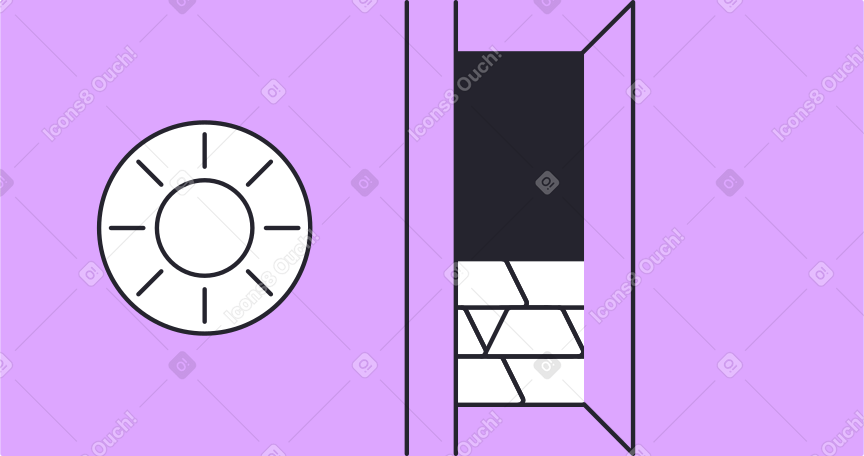 slightly open light purple safe with gold bars Illustration in PNG, SVG