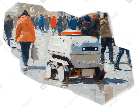 oil painting of a delivery robot in the city в PNG, SVG