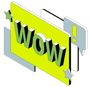 Lettering Wow! with exclamation mark and stars text PNG, SVG
