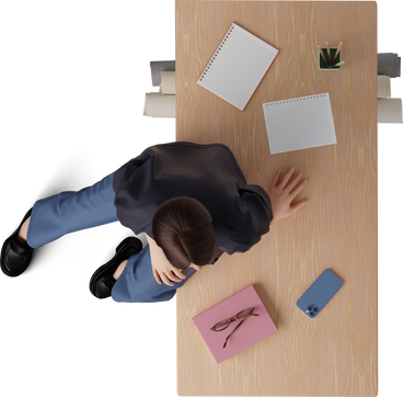 top view of young woman sitting on coffee table PNG, SVG
