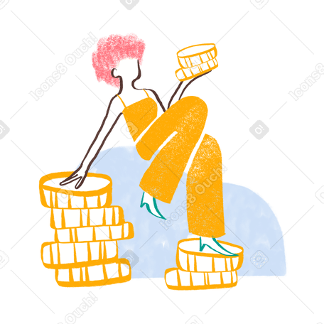 Woman sitting on a pile of money Illustration in PNG, SVG