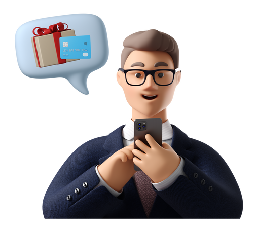 Businessman buying gifts by phone Illustration in PNG, SVG