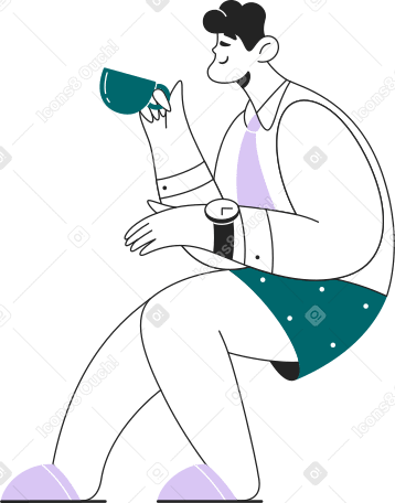 seated man in slippers drinking tea Illustration in PNG, SVG