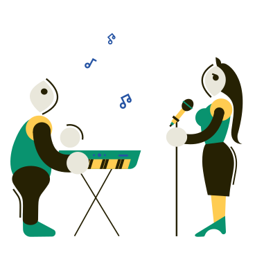 キーボードを弾く男性と歌う女性 PNG、SVG