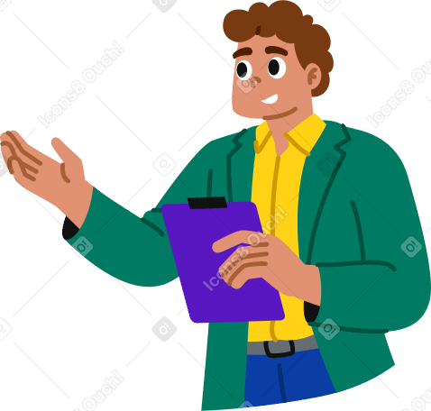 man with clipboard talking PNG, SVG