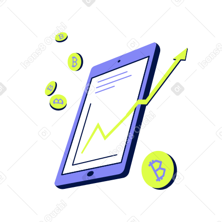 차트와 비트코인이 있는 태블릿 PNG, SVG