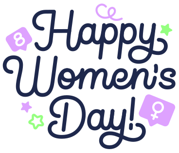 Lettering Happy Women's Day! with female sign and decoration elements text PNG, SVG