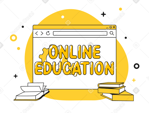 Illustration Lettrage d'éducation en ligne dans le navigateur avec des livres aux formats PNG, SVG