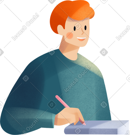 young man writing in a notebook PNG, SVG