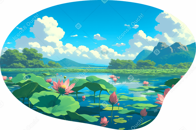 湖与莲花背景 PNG, SVG