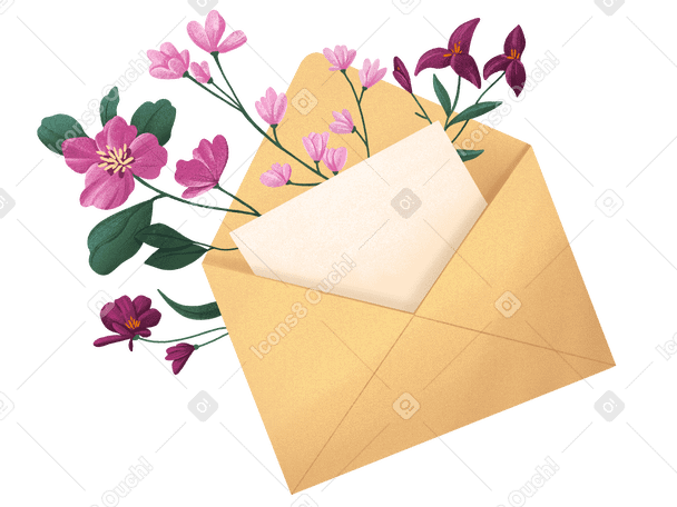 米色信封，配有鲜花和带复印空间的纸张 PNG, SVG