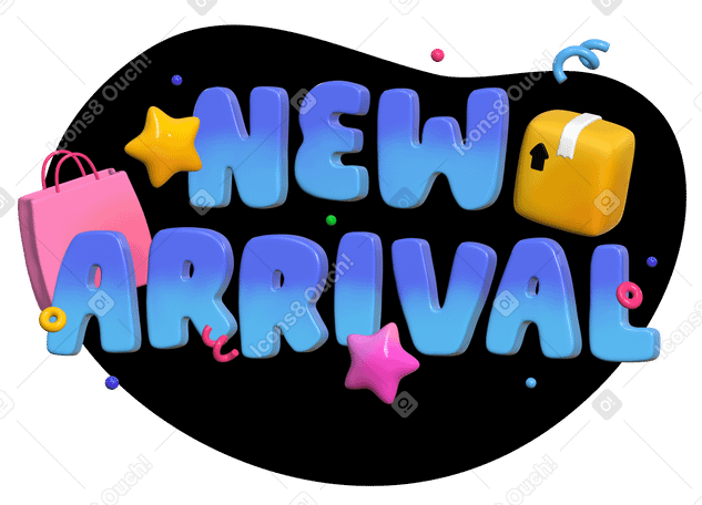 3d lettering new arrival with package and shopping bag text PNG, SVG