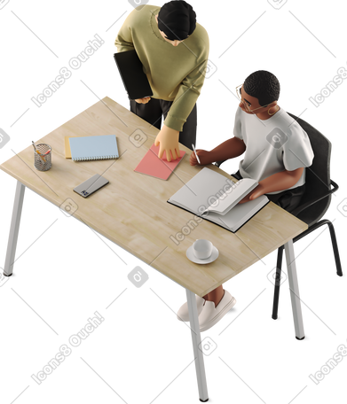 3D woman and man discussing work project PNG, SVG