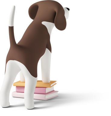 rear view of a beagle dog standing on three books PNG, SVG