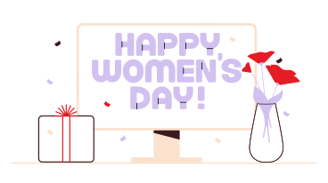 Lettering Happy Women's Day! with flower and gift box PNG, SVG