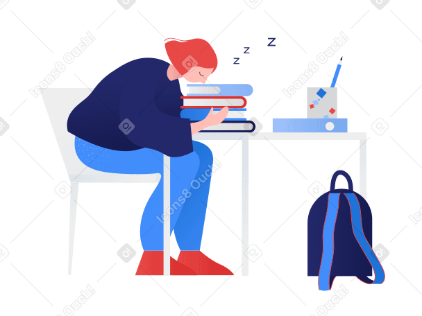 Woman sleeping at work on books Illustration in PNG, SVG