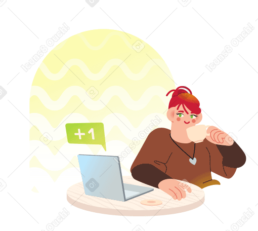 使用笔记本电脑进行远程工作的女性 PNG, SVG