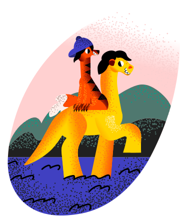 Tiger riding a dinosaur crossing the river PNG, SVG