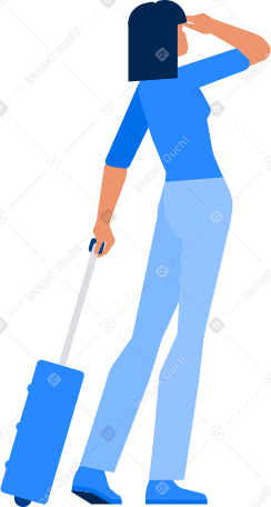 Viaggiatrice con bagagli che guarda in lontananza PNG, SVG