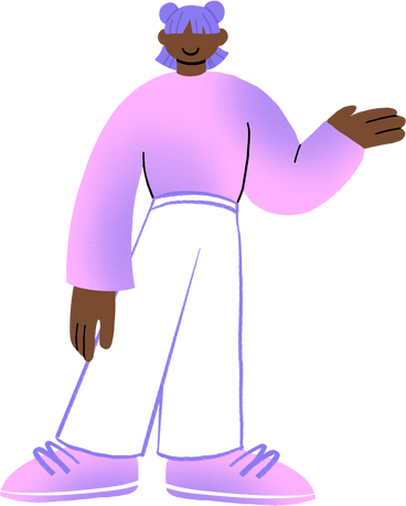 woman in a purple outfit with her hand up PNG, SVG