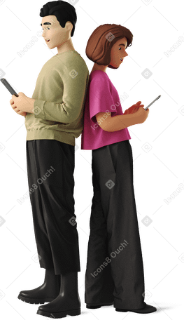 3D man and woman with their backs to each other PNG, SVG