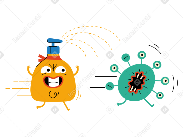 Antiseptic bottle chasing the virus Covid-19 PNG, SVG