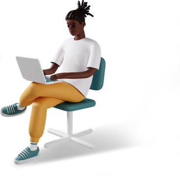 young man sitting with laptop on knees PNG, SVG