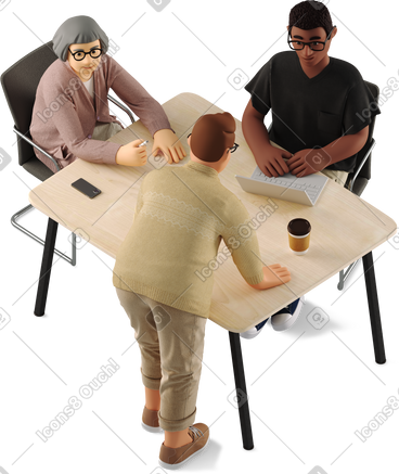 Three people discussing a work project PNG, SVG