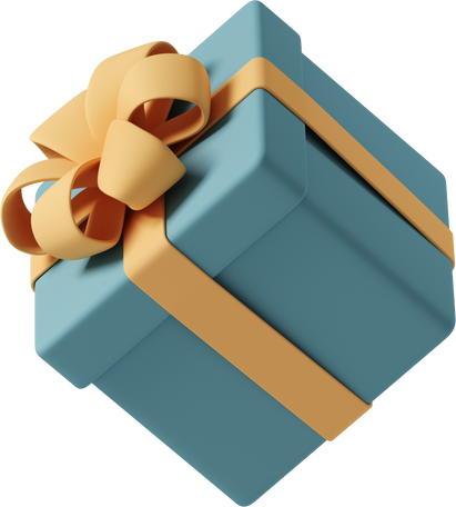3D blue gift box with orange ribbon Illustration in PNG, SVG