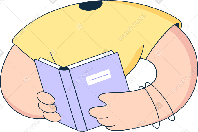 Тело в желтой футболке с открытой книгой в PNG, SVG