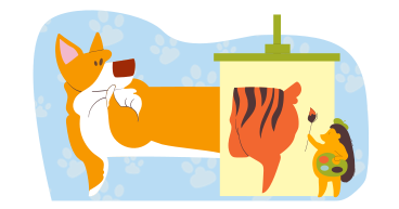 Hedgehog painting tiger's hind legs over dog's PNG, SVG