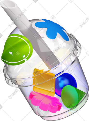 Plastic cup with abstract figures and stickers PNG, SVG