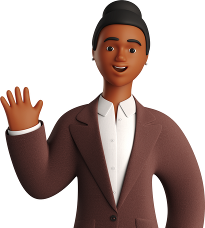 3D black businesswoman in brown suit waving hello Illustration in PNG, SVG
