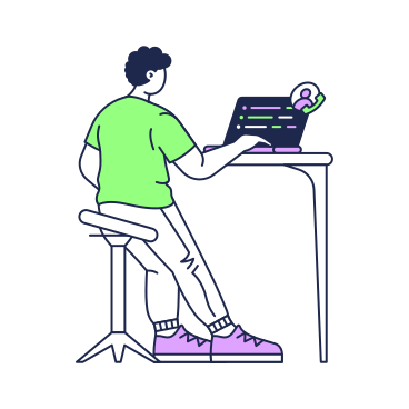 Illustration animée Programmeur masculin ayant une réunion en ligne aux formats GIF, Lottie (JSON) et AE