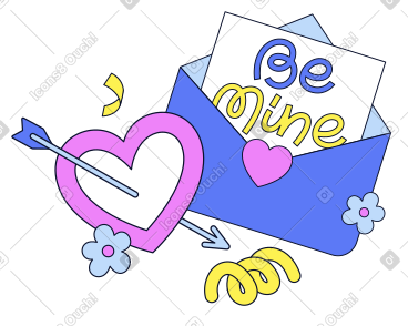 Be Mine text in envelope and pierced heart PNG, SVG