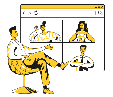 Man at an online meeting with his coworkers PNG, SVG