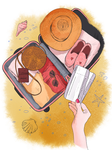 Suitcase with things for a trip to the sea PNG, SVG