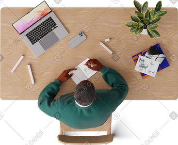 Top view of man sketching furniture PNG, SVG