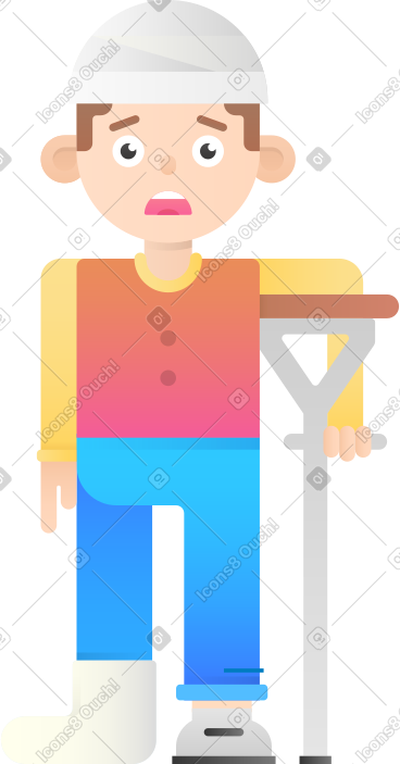 Man with broken leg and crutch PNG, SVG