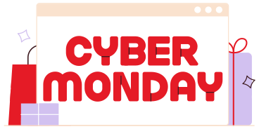 Letering Cyber Monday with boxes and bag text PNG, SVG