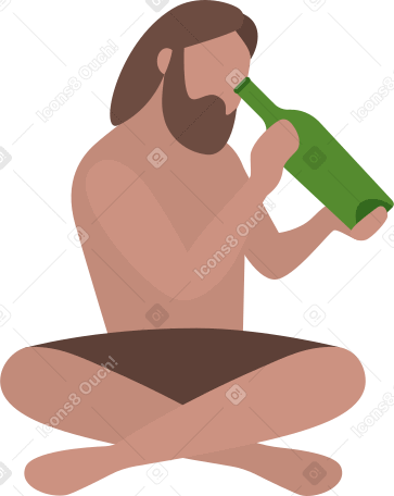 sitting man with empty message bottle PNG、SVG