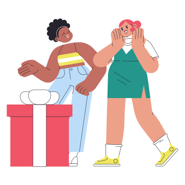 Woman surprising her friend with a gift PNG, SVG
