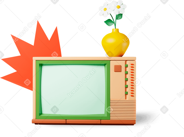 3D tv and flowers PNG, SVG