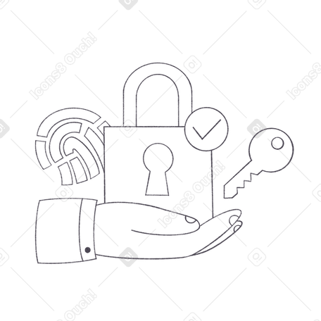 Secure protection with fingerprint lock and key Illustration in PNG, SVG