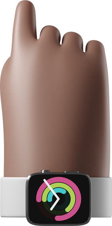 Vue arrière d'une main à la peau brune avec une montre connectée allumée pointant vers le haut PNG, SVG