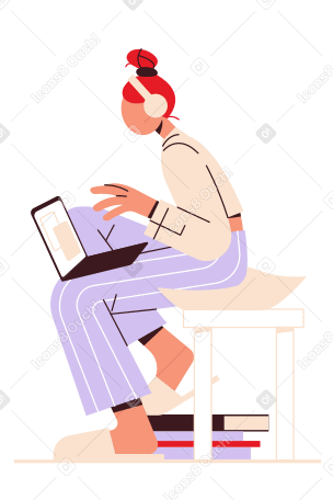 Girl working on laptop PNG, SVG