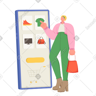 Woman shopping in an online store PNG, SVG