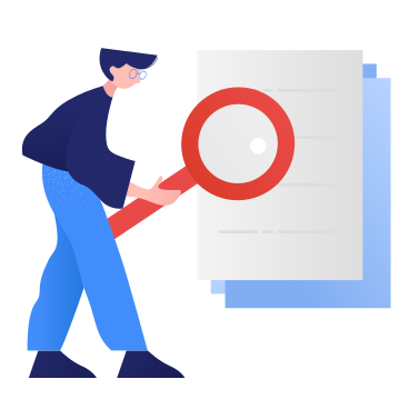 Man searching for something in document using magnifying glass PNG, SVG